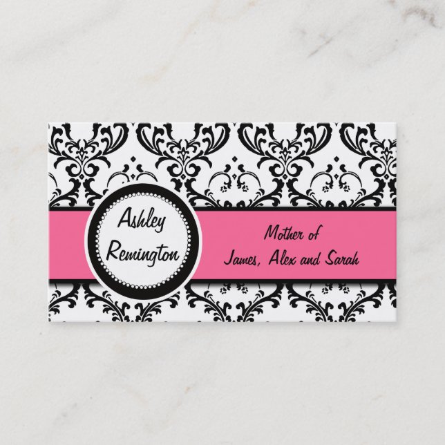 Damask Mummy Calling Cards Pink (Front)