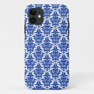 Damask - Navy on White iPhone Case