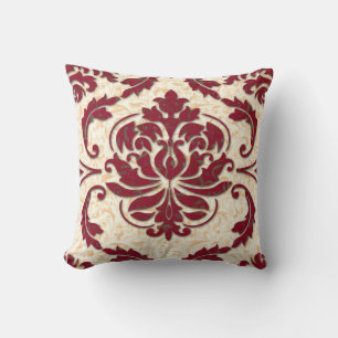 Damask, NOUVEAU PRINT in Burgundy and Gold Cushion