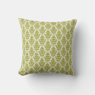 Damask - Olive Green on White Cushion