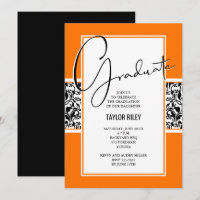 Damask Orange Black Graduation Party