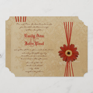 Damask Orange Gerber Daisy Wedding Invitation