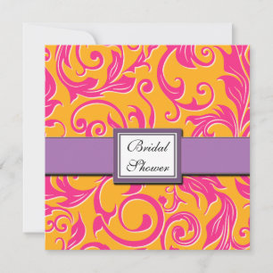 Damask Orange & Pink Bridal Shower Invitations