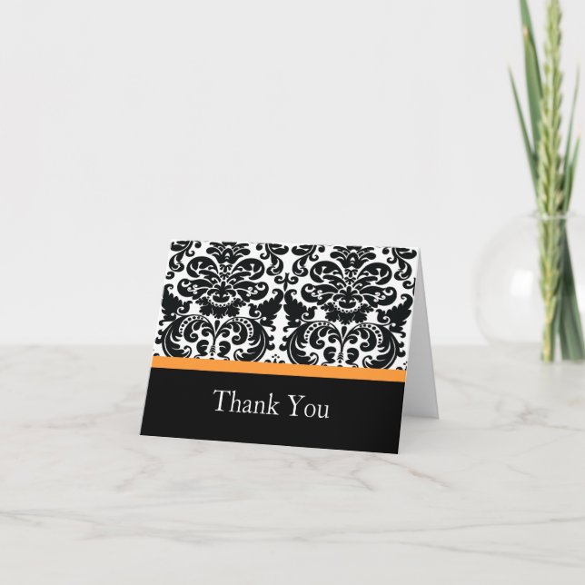 Damask Orange Thank You Note Card (Front)