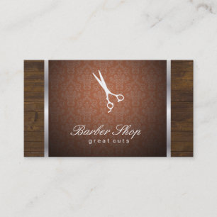 Damask Orange / Wood / Silver Trim Business Card