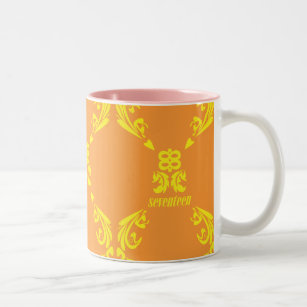 Damask Orange-Yellow Two-Tone Coffee Mug