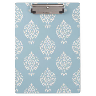 Damask Ornamental Pattern Cream on Blue Clipboard