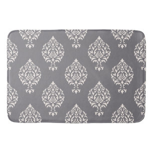 Damask Ornamental Pattern Cream on Grey Bath Mat