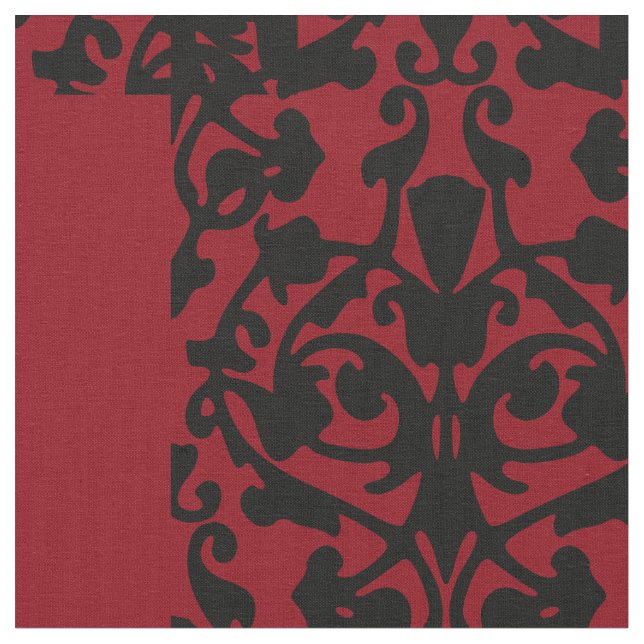 Damask Ornate Black and Red Design Fabric (Close Up)