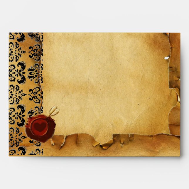 DAMASK PARCHMENT, ANGEL HEART RED WAX SEAL ENVELOPE (Front)