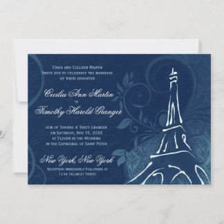 Damask Parisienne - Dark Sapphire Blue Wedding Invitation