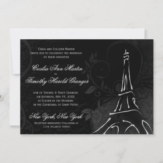 Damask Parisienne - Midnight Black Wedding Invitation