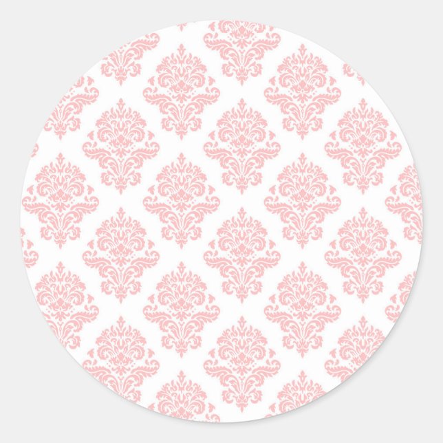 Damask Pastel Pink Peach  Classic Round Sticker (Front)
