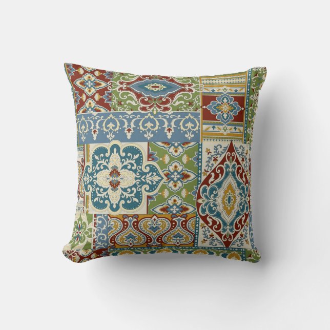 Damask Patchwork: Colourful Turkish Vintage. Cushion (Front)