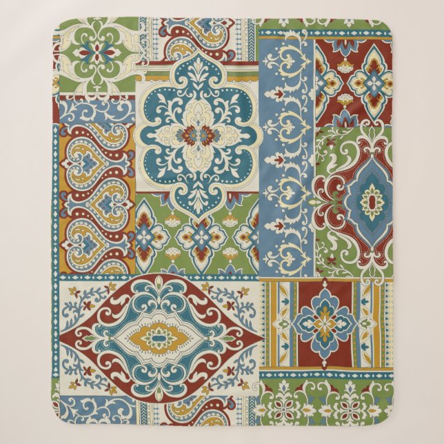 Damask Patchwork: Colourful Turkish Vintage. Sherpa Blanket (Front)