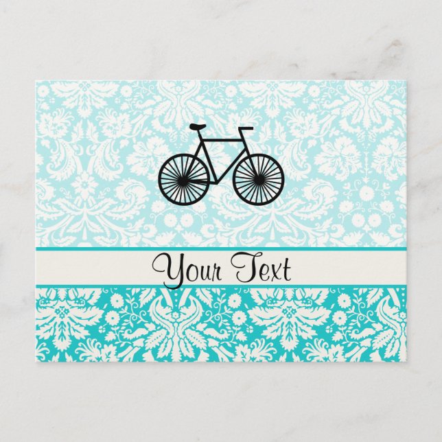 Damask Pattern Bicycle; Teal Postcard (Front)