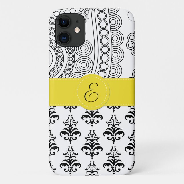 Damask Pattern, Black and White Damask, Monogram Case-Mate iPhone Case (Back)