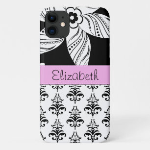 Damask Pattern, Black and White Damask, Your Name Case-Mate iPhone Case
