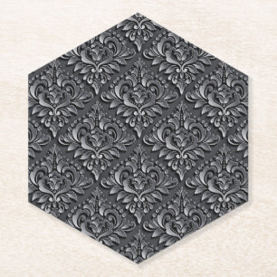 Damask Pattern Black Background-23961 Paper Coaster