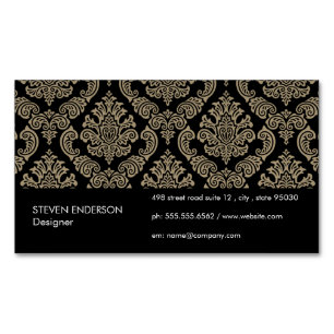 Damask Pattern Black Background Magnetic Business Card