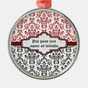 Damask pattern black red white custom ornament