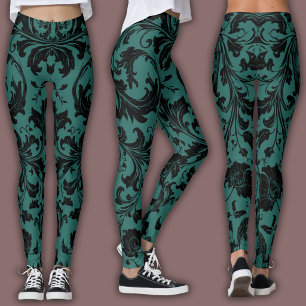 Damask Pattern Black & Teal Leggings