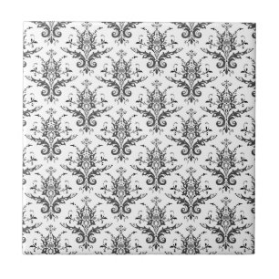 Damask Pattern Black & White, Grey Tile