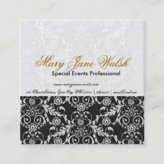 Damask Pattern Black White Lace Event Planner Square Business Card