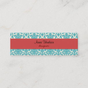 Damask Pattern, Blue Damask, French Damask Mini Business Card