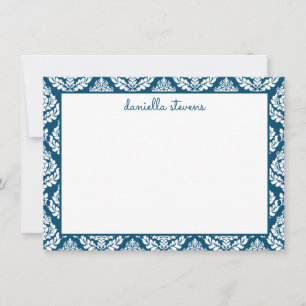 Damask Pattern Blue Personalised Flat Card