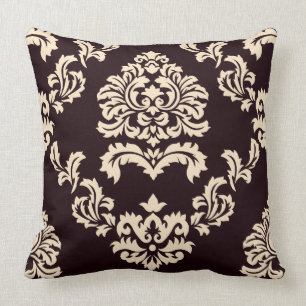 Damask Pattern Brown and Beige Cushion