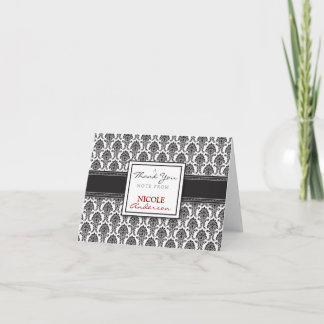 Damask Pattern Custom Thank You Card (black)