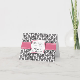 Damask Pattern Custom Thank You Card (pink)