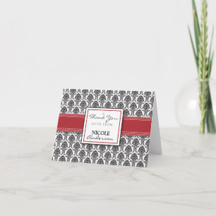 Damask Pattern Custom Thank You Card (red)