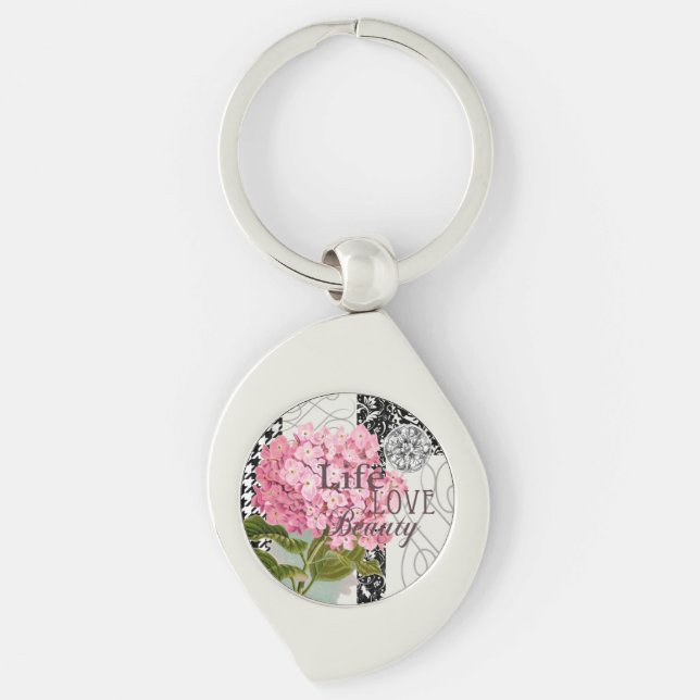 Damask Pattern Floral Decor Pretty Key Ring (Front)