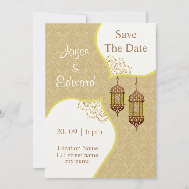 Damask Pattern For Islamic Wedding Invitation (Front)
