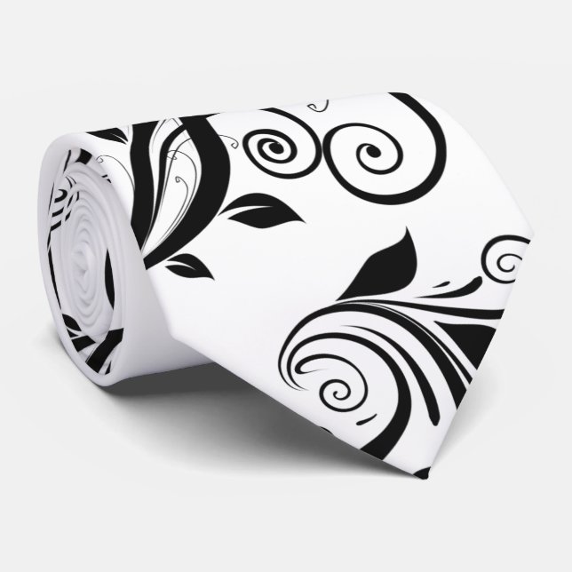 Damask Pattern, French Damask, Black and White Tie (Rolled)