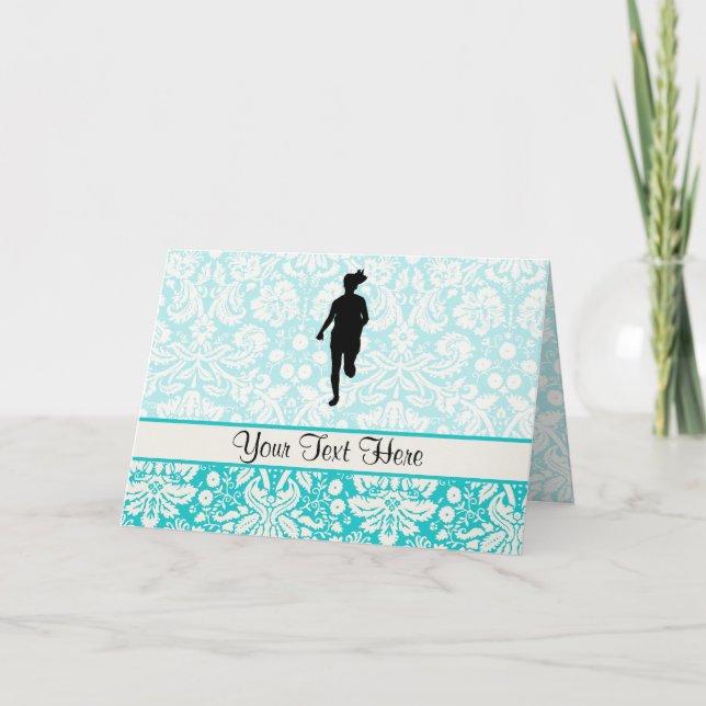 Damask Pattern; Girl Running Card (Front)