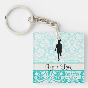 Damask Pattern; Girl Running Key Ring