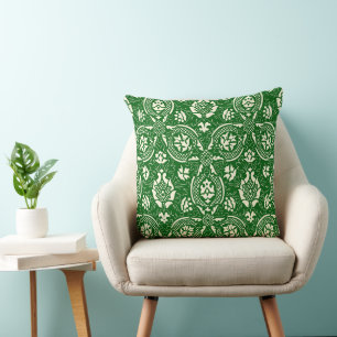 Damask Pattern - Green Vintage Elegant Fabric Cushion