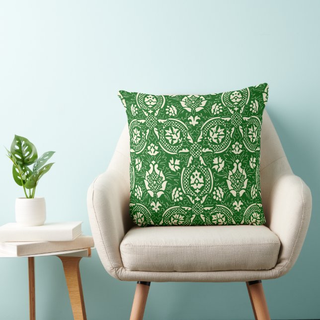 Damask Pattern - Green Vintage Elegant Fabric Cushion (Chair)