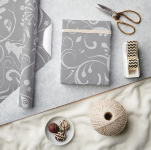Damask Pattern, Grey Damask, French Damask Wrapping Paper