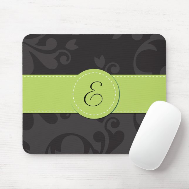 Damask Pattern, Grey Damask, Monogram Mouse Pad (With Mouse)