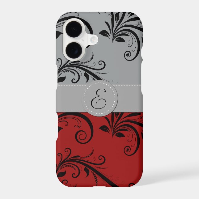 Damask Pattern, Grey Damask, Red Damask, Monogram (Back)