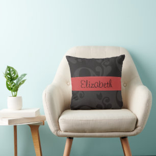 Damask Pattern, Grey Damask, Your Name Cushion