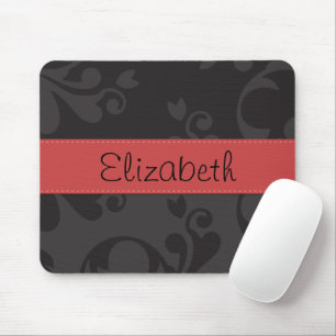 Damask Pattern, Grey Damask, Your Name Mouse Pad
