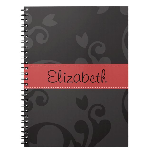 Damask Pattern, Grey Damask, Your Name Spiral Notebook (Front)