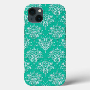 Damask Pattern in Minty Teal Green and White iPhone 13 Case