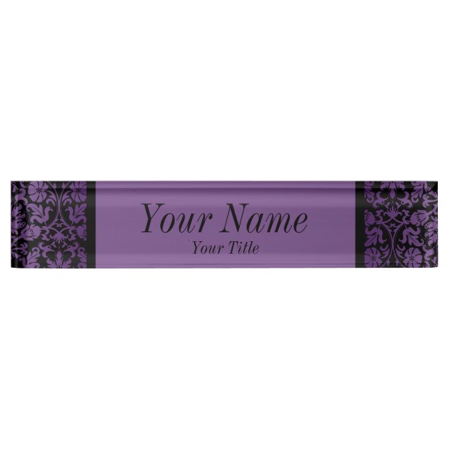 Damask Pattern in Purple & Black | DIY Text Nameplate (Front)