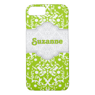 Damask pattern lime green, white cute girly Case-Mate iPhone case